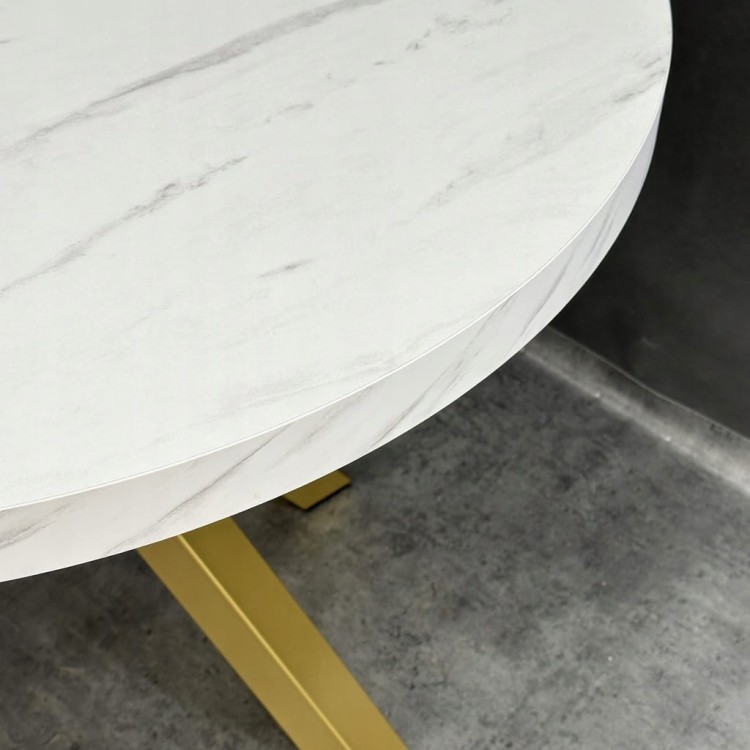 Stół duży okrągły MARMUR BIAŁY rozkładany Ø100/300 cm ZŁOTE NOGI METAL X