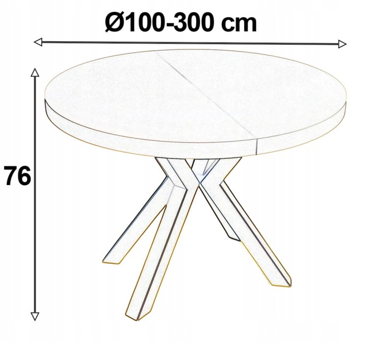 Stół duży okrągły MARMUR BIAŁY rozkładany Ø100/300 cm ZŁOTE NOGI METAL X