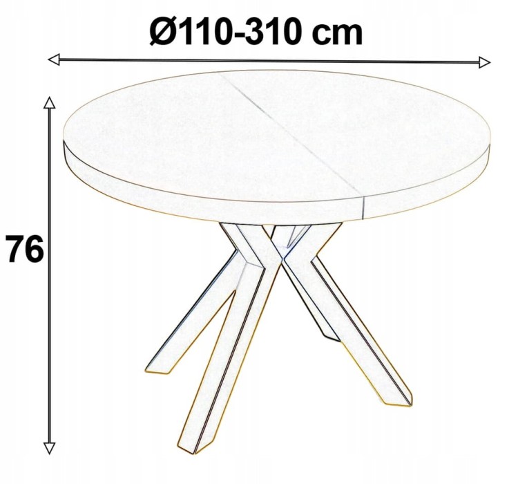Stół duży okrągły MARMUR BIAŁY rozkładany Ø110/310 cm ZŁOTE NOGI METAL X