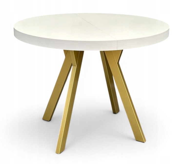 Stół okrągły BIAŁY PÓŁMAT Ø110 rozkładany do 210 cm + Złote Nogi Metalowe Y