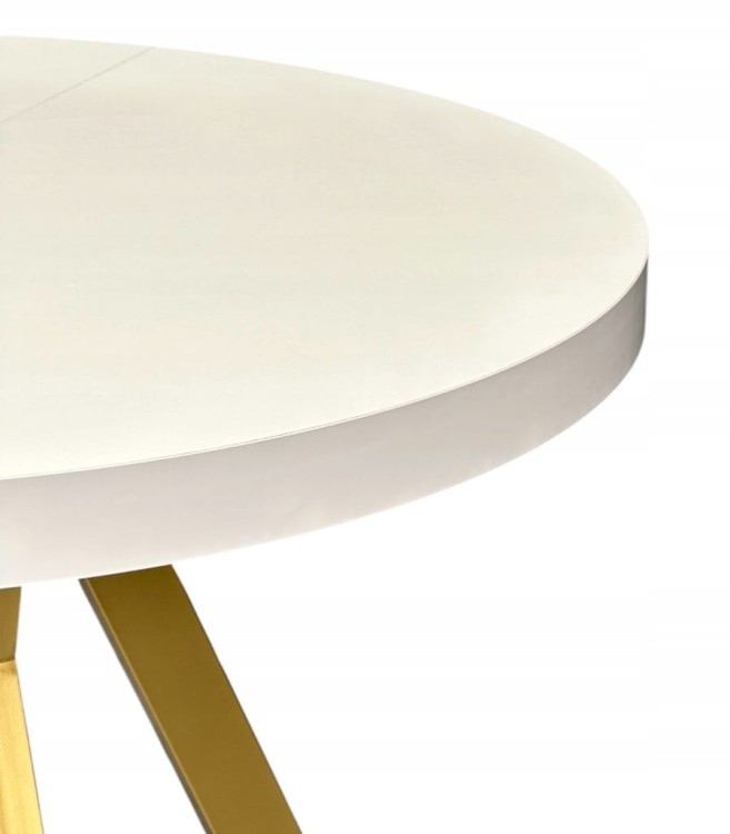 Stół okrągły BIAŁY PÓŁMAT Ø110 rozkładany do 210 cm + Złote Nogi Metalowe Y