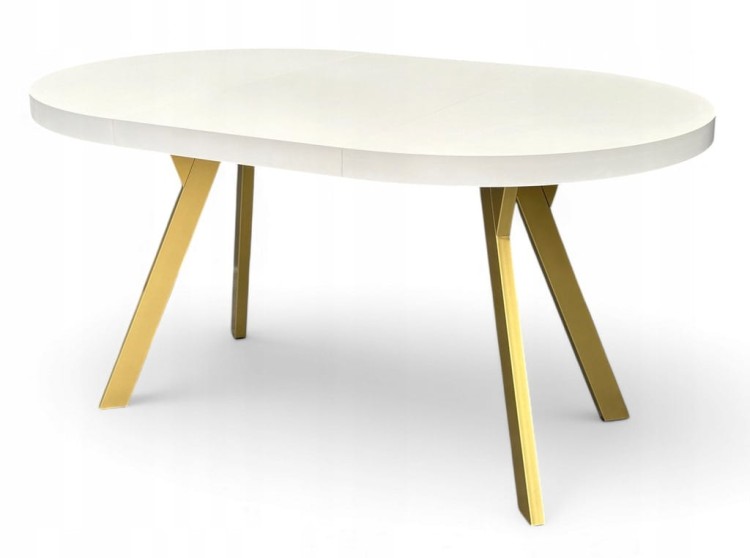 Stół okrągły BIAŁY PÓŁMAT Ø110 rozkładany do 210 cm + Złote Nogi Metalowe Y