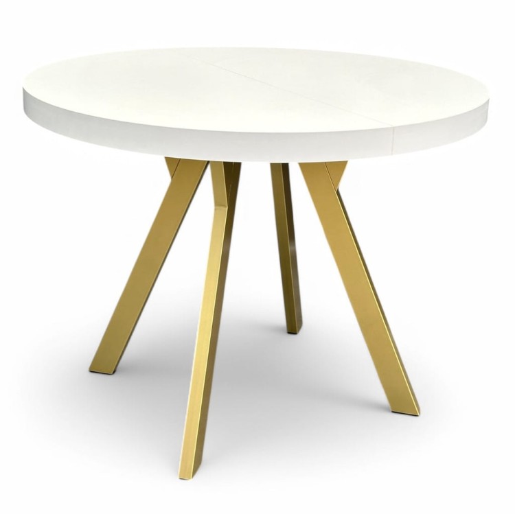 Stół okrągły BIAŁY PÓŁMAT Ø110 rozkładany do 210 cm + Złote Nogi Metalowe Y