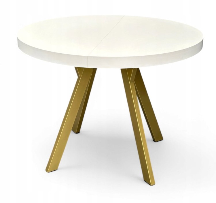 Stół okrągły BIAŁY PÓŁMAT Ø110 rozkładany do 210 cm + Złote Nogi Metalowe Y
