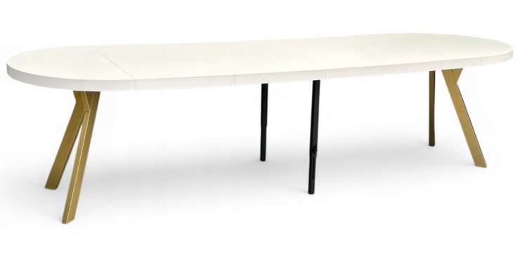 Stół okrągły rozkładany BIAŁY PÓŁMAT Ø110/310 cm + Złote Nogi Metalowe Y