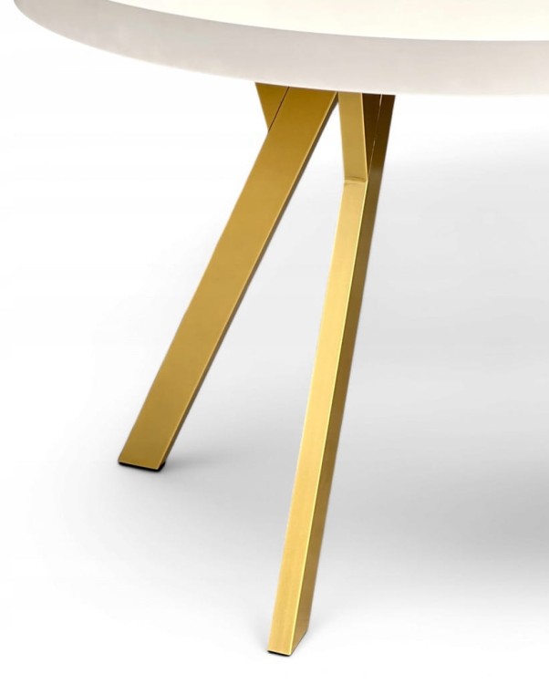 Stół okrągły rozkładany BIAŁY PÓŁMAT Ø110/310 cm + Złote Nogi Metalowe Y