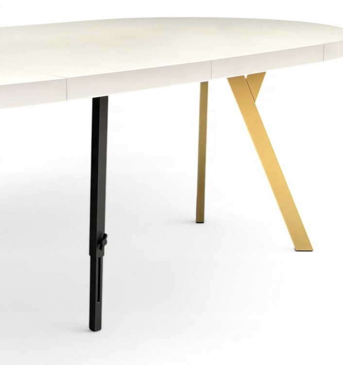 Stół okrągły rozkładany BIAŁY PÓŁMAT Ø110/310 cm + Złote Nogi Metalowe Y