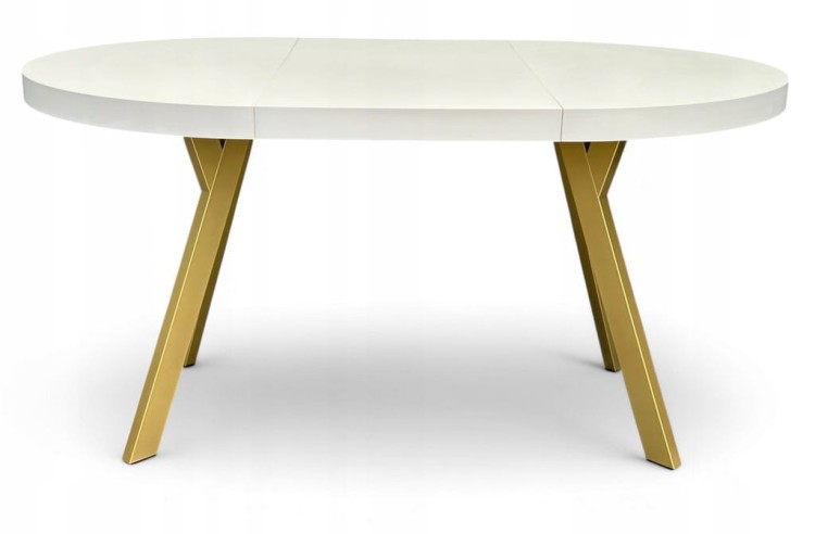 Stół okrągły rozkładany BIAŁY PÓŁMAT Ø110/310 cm + Złote Nogi Metalowe Y