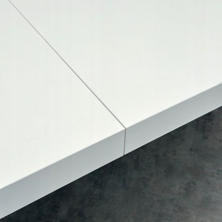 Stół duży okrągły rozkładany BIAŁY PÓŁMAT Ø110/310 cm CZARNE NOGI METALOWE