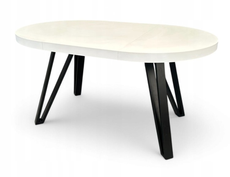 Stół duży okrągły rozkładany BIAŁY PÓŁMAT Ø110/310 cm CZARNE NOGI METALOWE