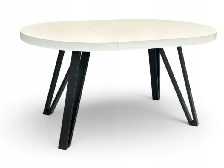 Stół duży okrągły rozkładany BIAŁY PÓŁMAT Ø110/310 cm CZARNE NOGI METALOWE