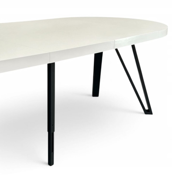 Stół duży okrągły rozkładany BIAŁY PÓŁMAT Ø110/310 cm CZARNE NOGI METALOWE