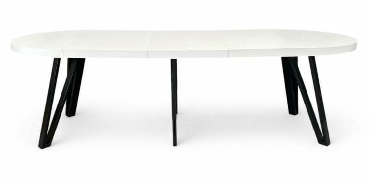 Stół duży okrągły rozkładany BIAŁY PÓŁMAT Ø110/310 cm CZARNE NOGI METALOWE