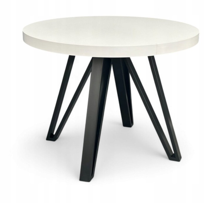 Stół okrągły rozkładany BIAŁY PÓŁMAT Ø110/210 cm + CZARNE NOGI METALOWE