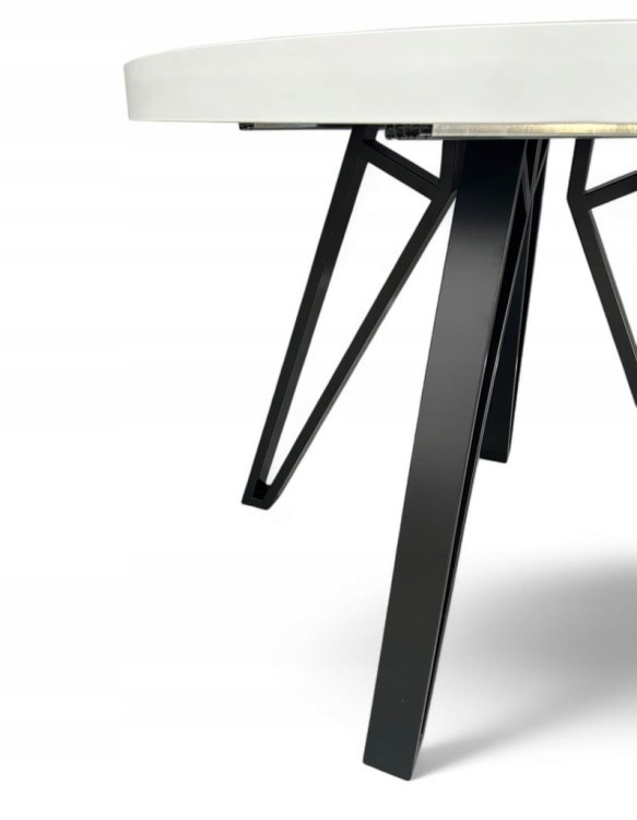 Stół okrągły rozkładany BIAŁY PÓŁMAT Ø110/210 cm + CZARNE NOGI METALOWE