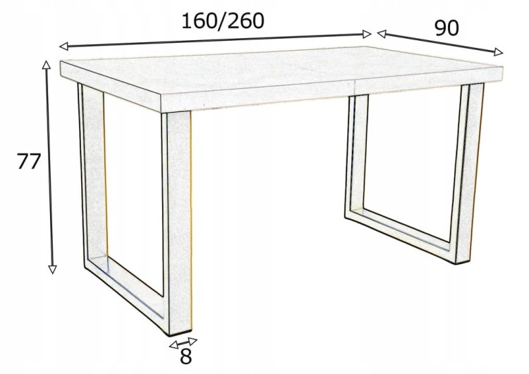 Stół KASZMIR + Czarne Nogi 90x160 rozkładany do 260 cm Prostokątny