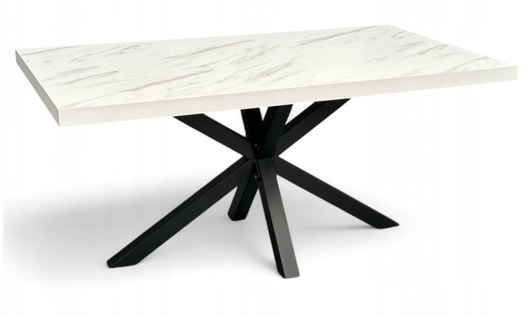 Stół Czarny Metalowy Pająk z blatem Biały Marmur 80x160 cm nierozkładany