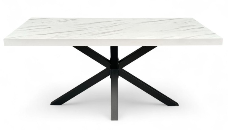 Stół Czarny Metalowy Pająk z blatem Biały Marmur 80x160 cm nierozkładany