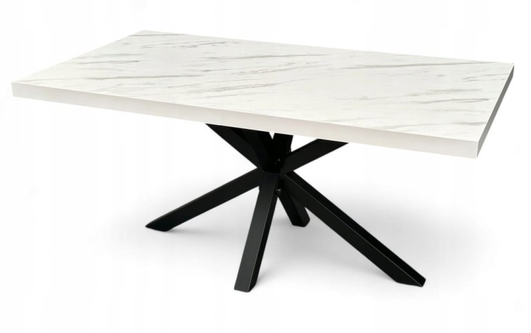Stół Czarny Metalowy Pająk z blatem Biały Marmur 80x160 cm nierozkładany