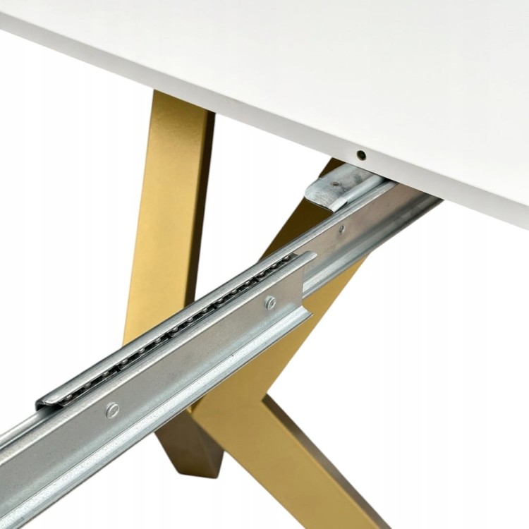 Stół BIAŁY okrągły Ø110 rozkładany do 210 cm + ZŁOTE NOGI X METALOWE