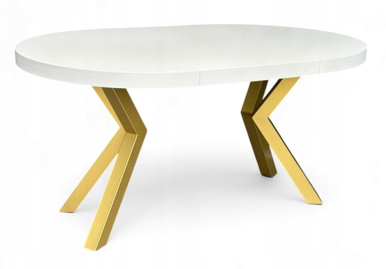 Stół BIAŁY okrągły Ø110 rozkładany do 210 cm + ZŁOTE NOGI X METALOWE