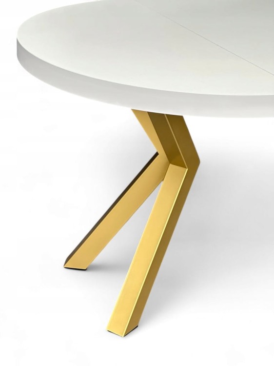 Stół BIAŁY duży okrągły Ø110 rozsuwany do 310 cm + ZŁOTE NOGI X METALOWE