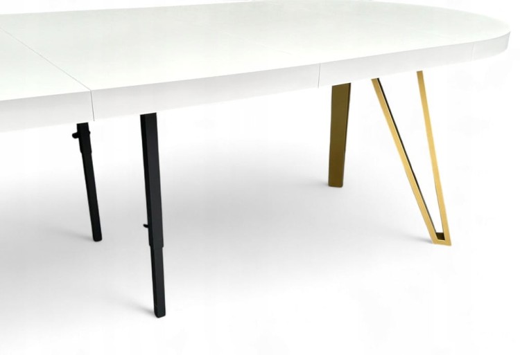 Stół BIAŁY PÓŁMAT Okrągły Ø110 rozkładany do 310 cm + ZŁOTE NOGI METALOWE