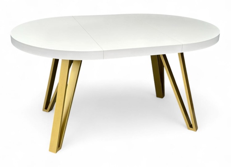 Stół BIAŁY PÓŁMAT Okrągły Ø110 rozkładany do 310 cm + ZŁOTE NOGI METALOWE