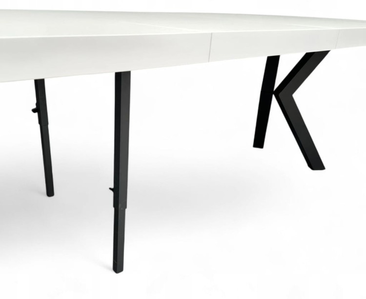 Stół BIAŁY okrągły Ø110 rozkładany do 310 cm + CZARNE NOGI X METALOWE