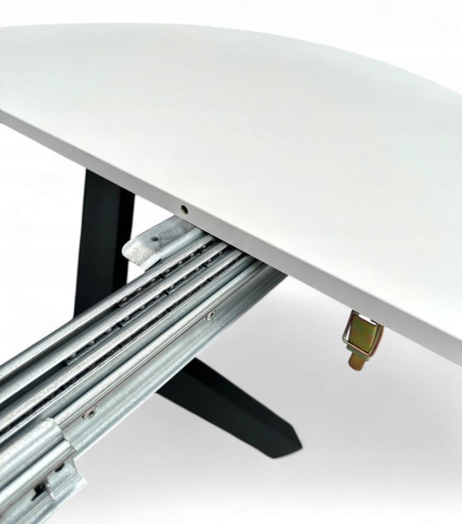 Stół BIAŁY okrągły Ø110 rozkładany do 310 cm + CZARNE NOGI X METALOWE