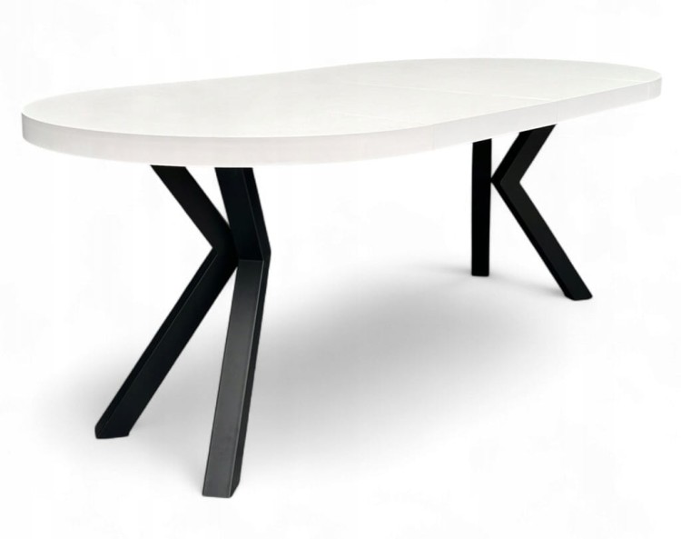 Stół BIAŁY okrągły Ø110 rozkładany do 310 cm + CZARNE NOGI X METALOWE