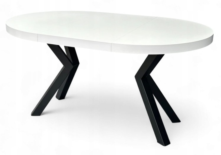 Stół BIAŁY okrągły Ø110 rozkładany do 210 cm + CZARNE NOGI X METALOWE