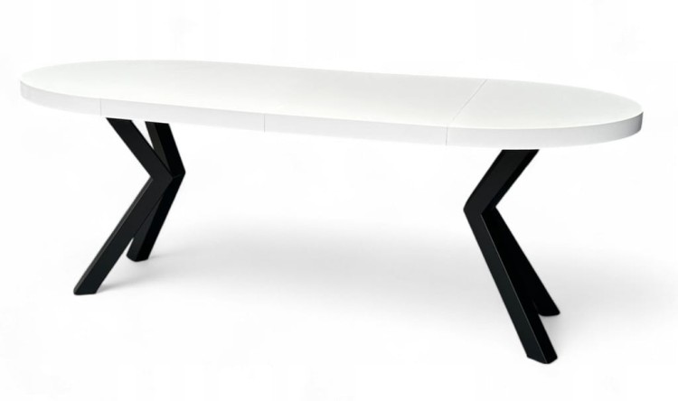 Stół BIAŁY okrągły Ø110 rozkładany do 210 cm + CZARNE NOGI X METALOWE