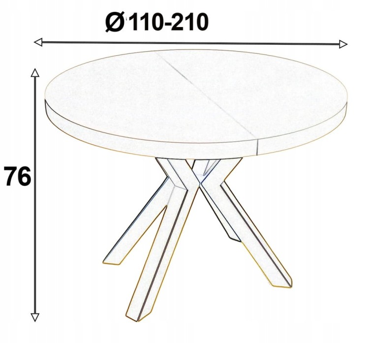 Stół BIAŁY okrągły Ø110 rozkładany do 210 cm + CZARNE NOGI X METALOWE