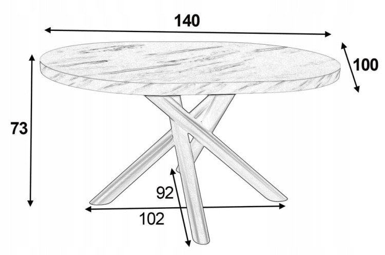 Stół Owalny 100x140 cm Imitacja Marmuru na metalowych designerskich nogach
