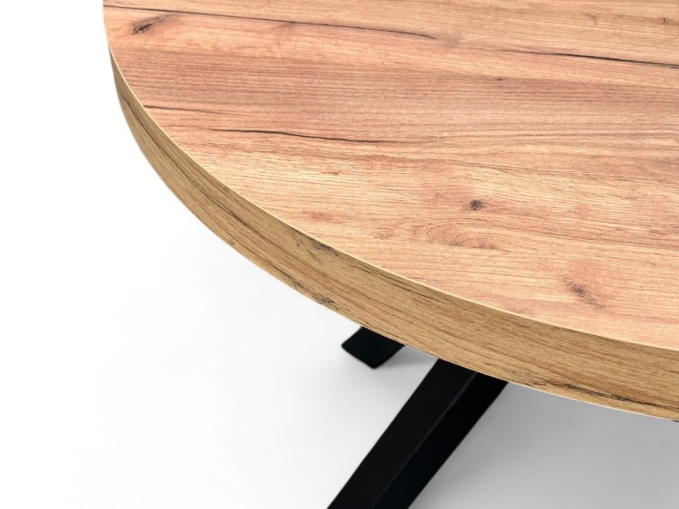 Stół okrągły Ø100 rozkładany do 300 cm Dąb Craft + Czarny Metal X