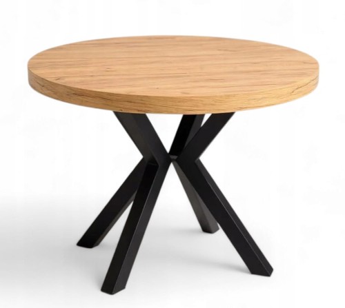 Stół okrągły Ø110 rozkładany do 310 cm Dąb Craft + Czarny Metal X