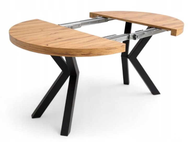 Stół okrągły Ø110 rozkładany do 310 cm Dąb Craft + Czarny Metal X