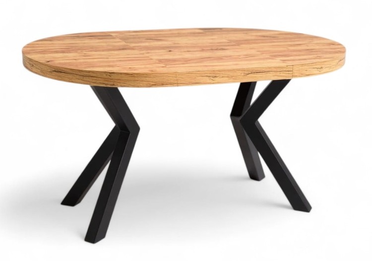 Stół okrągły Ø110 rozkładany do 310 cm Dąb Craft + Czarny Metal X