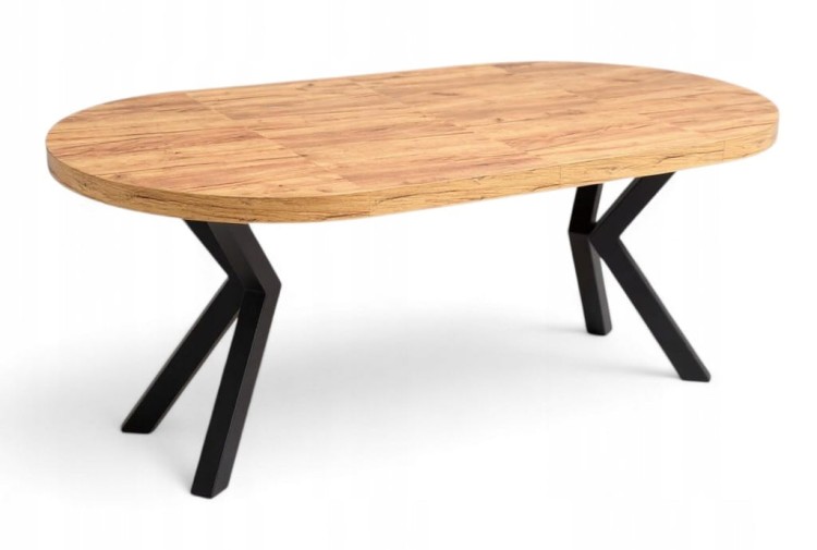 Stół okrągły Ø110 rozkładany do 310 cm Dąb Craft + Czarny Metal X