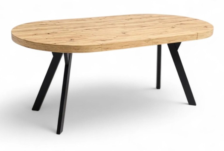 Stół okrągły Dąb Artisan Ø90 rozkładany do 190 cm Nogi Czarny Metal