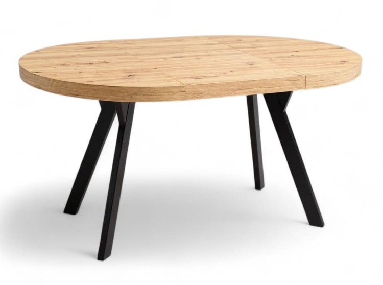 Stół okrągły Dąb Artisan Ø110 rozkładany do 210 cm Nogi Czarny Metal