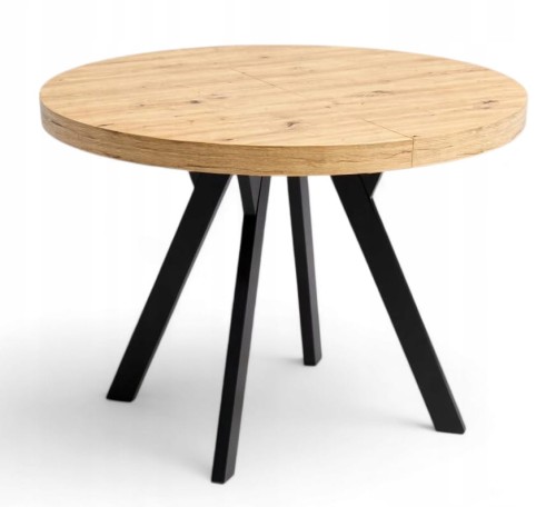 Stół okrągły Dąb Artisan Ø100 rozkładany do 300 cm Nogi Czarny Metal