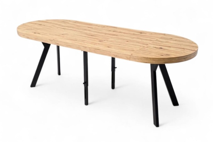 Stół okrągły Dąb Artisan Ø100 rozkładany do 300 cm Nogi Czarny Metal