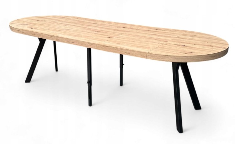 Stół okrągły Dąb Artisan Ø100 rozkładany do 300 cm Nogi Czarny Metal