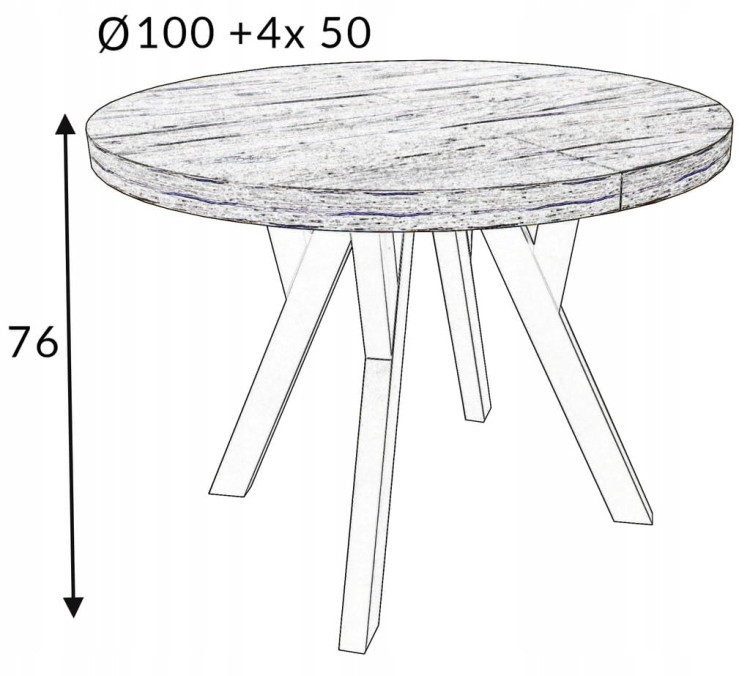 Stół okrągły Dąb Artisan Ø100 rozkładany do 300 cm Nogi Czarny Metal