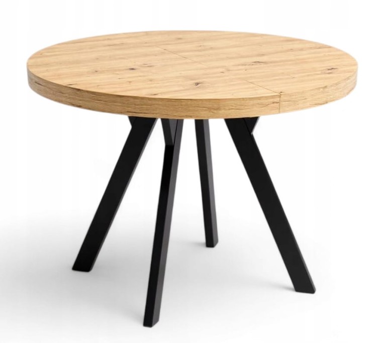 Stół okrągły Dąb Artisan Ø110 rozkładany do 310 cm Nogi Czarny Metal