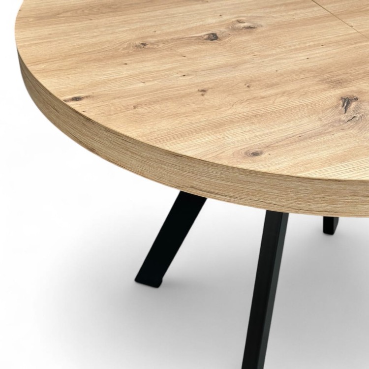 Stół okrągły Dąb Artisan Ø110 rozkładany do 310 cm Nogi Czarny Metal