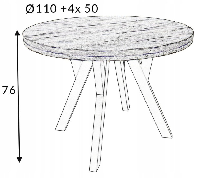 Stół okrągły Dąb Artisan Ø110 rozkładany do 310 cm Nogi Czarny Metal