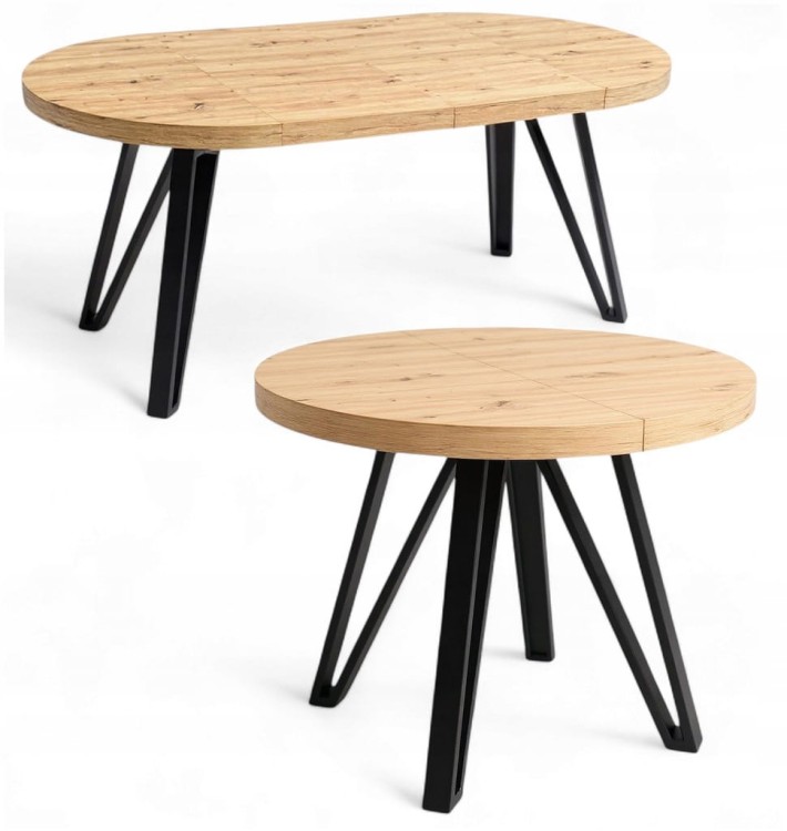 Stół okrągły Dąb Artisan + Czarny Metal Industrial Ø90 rozsuwany do 190 cm